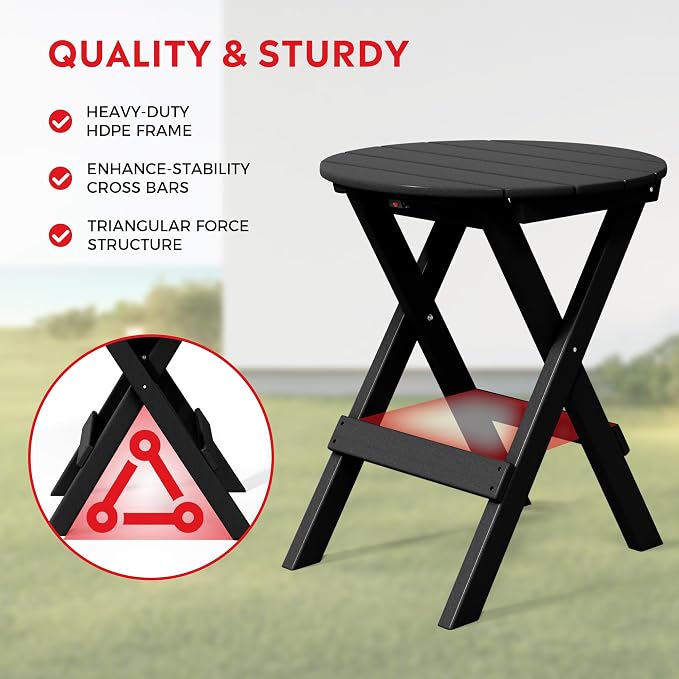 Costaelm Outdoor Bistro Table and Chairs Set of 2, Round Portable Folding Bar Height Barstool Set of 3, Tall Balcony Pub High Top Table 3 piece Patio Set for Deck, Backyard, Garden, Black