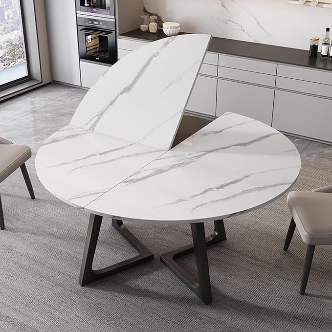 Large Round Folding Table Top, 4-Folding Wood Table top, Temporary Replacement Inoor Outdoor Tops for Dining and Coffee(Marble White, D-140cm/55.1in)