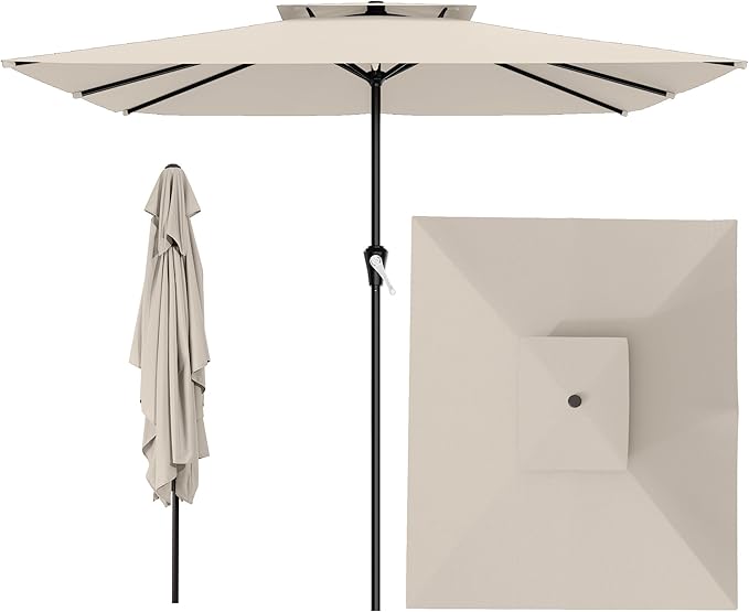 AreShark 8'x10' 2 Tiers Rectangular Patio Umbrella - Outdoor Umbrella Waterproof UV Protection, Market Table Umbrella w/Crank for Pool, Backyard, Deck(Ivory)