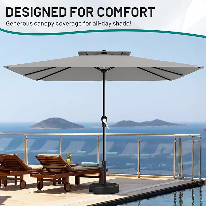 AreShark 8'x10' 2 Tiers Rectangular Patio Umbrella - Outdoor Umbrella Waterproof UV Protection, Market Table Umbrella w/Crank for Pool, Backyard, Deck(Light Gray)