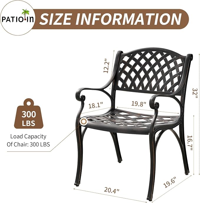 5 Piece Patio Dining Set, All Weather Cast Aluminum Outdoor Dining Table and Chairs Set of 4, Patio Furniture Conversation Set with 4 Chairs and 31" Round Table, 2.2" Umbrella Hole