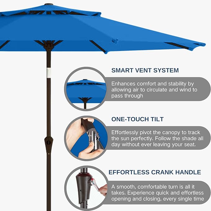 9FT Patio Umbrella 2-Tier Outdoor Market Table Umbrella with Push-Button Tilt & Crank | UPF 50+ & Waterproof for Backyard,Garden,Pool,Deck(Royal Blue)