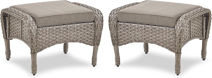 Belord Outdoor Ottomans for Patio Foot Rest - 25 Inch PE Wicker Foot Stool Set of 2 with Removable Cushions for Patio Furniture Sets,All Weather Rattan Ottoman for Balcony Deck Gray/Gray