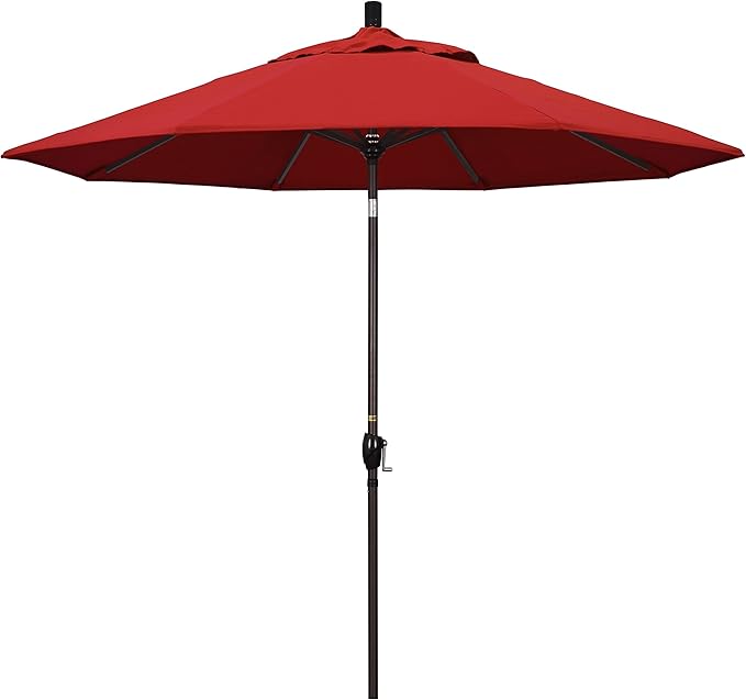 California Umbrella 9' Round Aluminum Market Umbrella, Crank Lift, Push Button Tilt, Bronze Pole