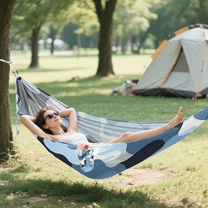Camouflage Blue 330lb Capacity Outdoor Hammock with Hanging Rope Swing Hammock for Outside Beach Patio Garden amacas para patios con Base de adultos
