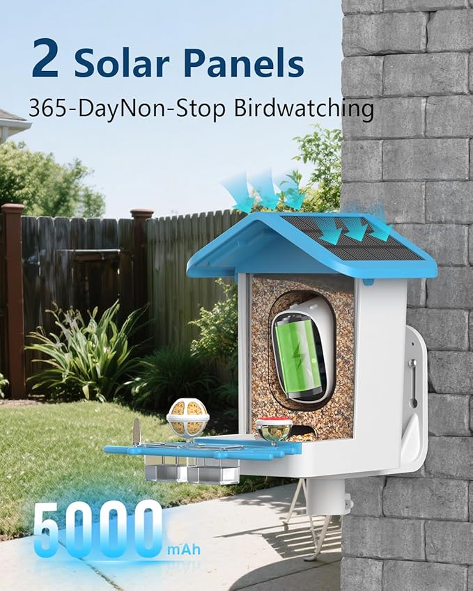 Smart Bird Feeder with Camera,2K HD Video, AI Identify Birds Species Solar Powered,Auto Capture Videos & Notify of Birds Arrival,Bird House for Birdwatching,Gift for Parents,BirdLovers