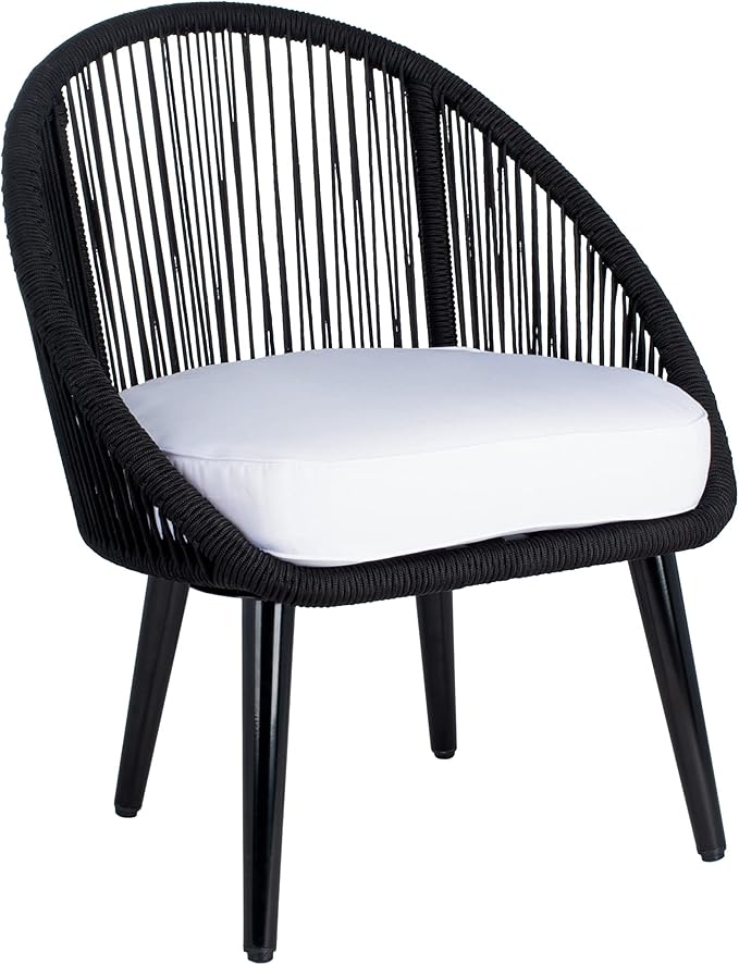 SAFAVIEH Outdoor Collection Halcott Black Rope/White Cushion 4-Piece Conversation Patio Set