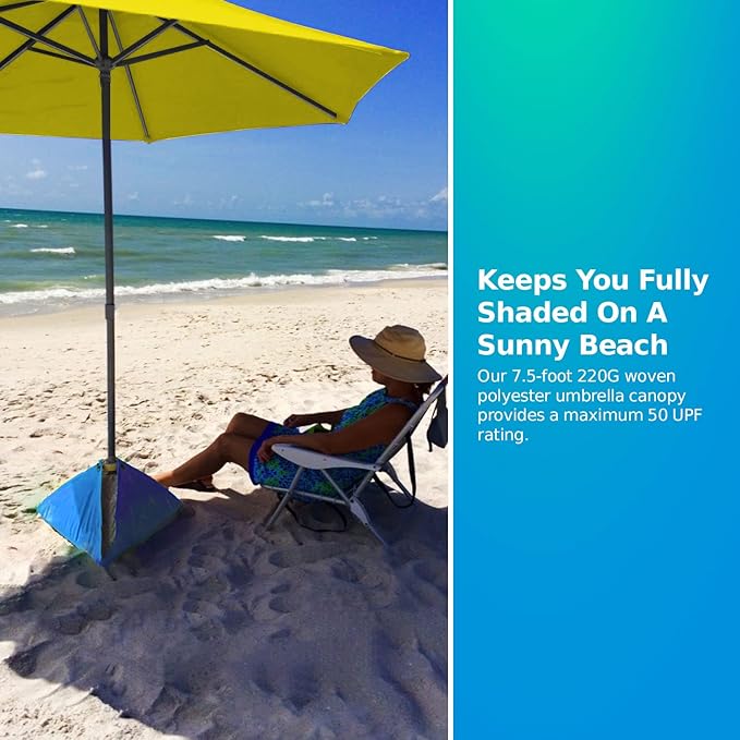 BEACHBUB ALL-IN-ONE BEACH UMBRELLA SYSTEM. Includes ULTRA Base (compliant with the ASTM F3681-24 Beach Umbrella Safety Standard). (Sun-kissed Yellow)
