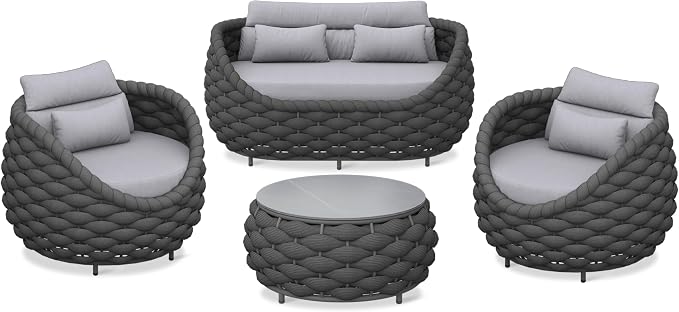 Outdoor 4 PCS Patio Conversation Set, All-Weather Wicker Patio Couch Sofa with Waterproof Thick Cushion Coffee Table for Porch, Balcony Mix Color