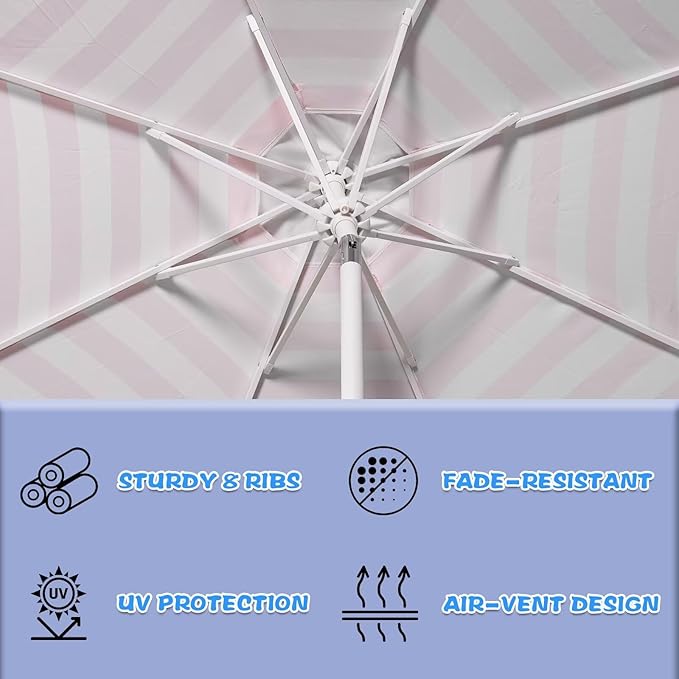 9Ft Elegant Valance Patio Umbrella, Outdoor Umbrellas for Patio with Auto-Tilt and Crank Systerm, Table Umbrella for Outdoors, Poolside,Beach, Backyard