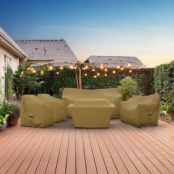 Covers & all Patio Furniture Cover Set, 5 Piece Outdoor Furniture Covers, Water-Repellent UV & Weather-Resistant Covers for Sofa, Loveseat, Chairs & Coffee Table with Elastic Tie-Down & Padded Handles