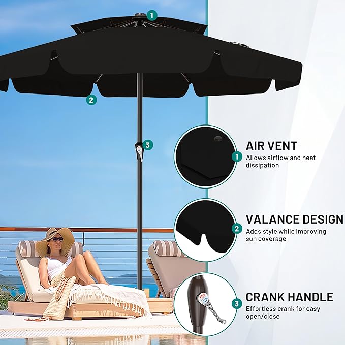 AreShark 12ft 2-Tier Patio Umbrella with Valance - Outdoor Umbrella Waterproof UV Protection, Market Table Umbrella w/ 8 Sturdy Ribs&Crank for Pool, Backyard, Garden(Black)