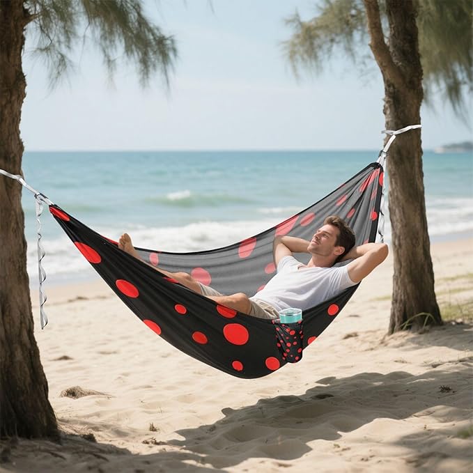 Red Irregular Dots 330lb Capacity Hammocks with Tree Straps Fabric Hammock for Camping Travel Accessories Base para hamacas para adultos