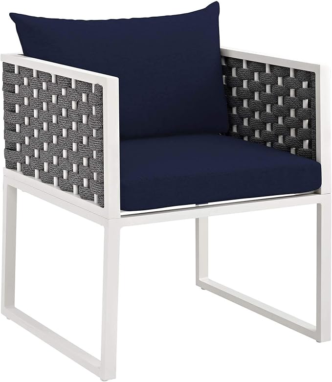 Modway Stance Outdoor Patio Aluminum Set of 2 Dining Armchair in White Navy