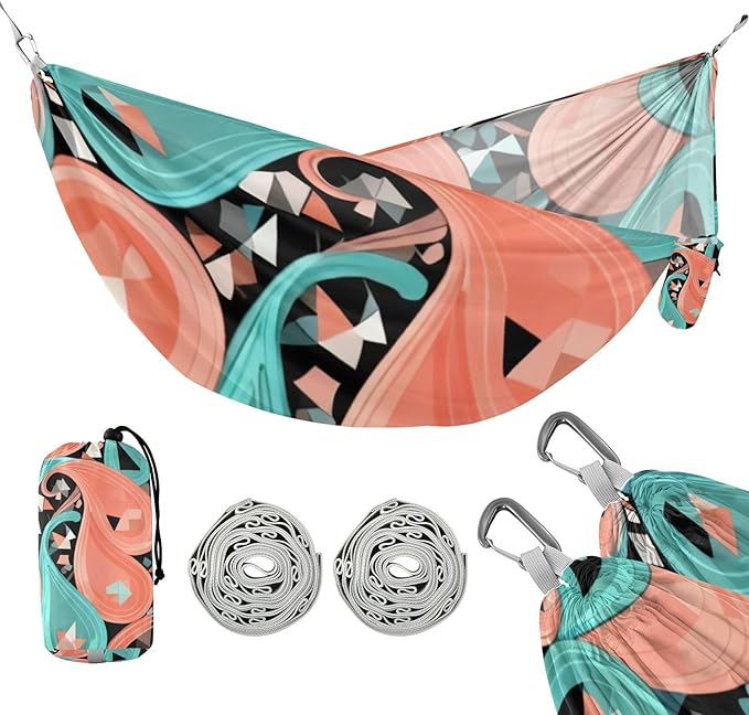 Geometric Paisley Outdoor Hammocks with Tree Straps Fabric Hammock for Camping & Hiking Essential