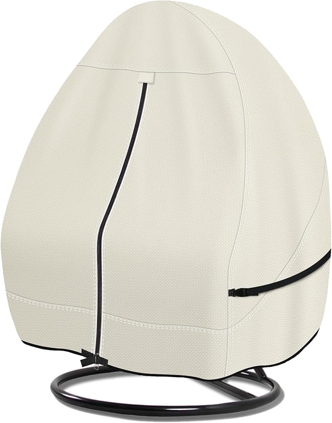 Porch Shield Patio Hanging Egg Chair Cover - 600D Waterproof Outdoor Double Seat Wicker Swing Egg Chair with Stand Protector, Beige