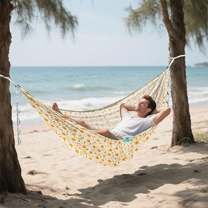 Camping Hammock Outdoor Hammocks for Outside Summer Daisy Flower Beach Trees Portable Lightweight with Pockets Tree Straps Indoor
