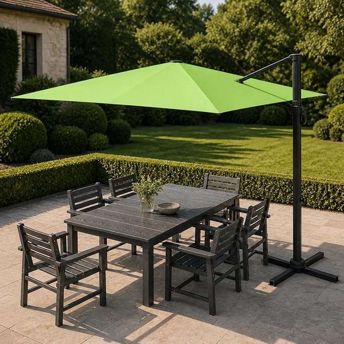 Kingdura 10x10 FT Cantilever Patio Umbrella with Base Included, Large Square Aluminum Offset Outdoor Pool Umbrella, 360° Rotation & 4-Position Tilt, UV Protection for Deck Backyard (Apple green)