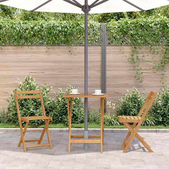 Solid Acacia Wood Folding Patio Table 23.6x23.6x29.5 Inches, Outdoor Dining Table with Natural Oil Finish, Space-Saving Design for Garden, Farmhouse Style Side