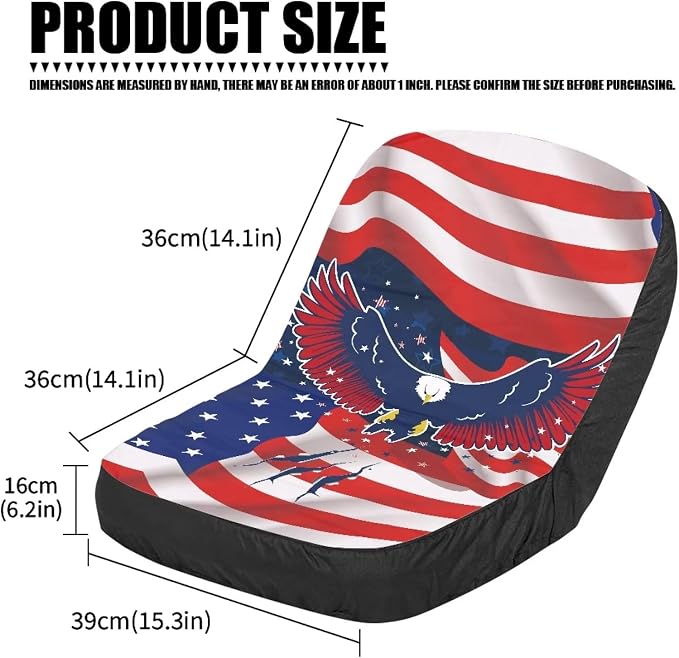 Lawn Mower Seat Cover Craftsman American Flag Eagle Print Tractor Accessories Adjustable Durable Tractor Seat Protective Cover for Lawn Mowers & Tractors