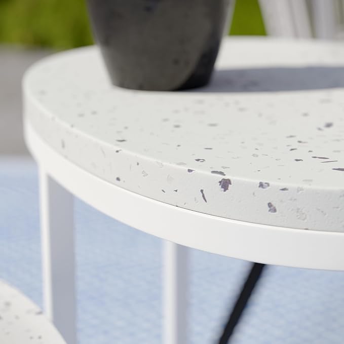 SEI Outdoor Patio Furniture - Vicanno Terrazzo Outdoor Nesting Tables - 2 Piece Set - Transitional Design White Metal - Fully Assembled - Ideal for Patio, Backyard (OD1089804)