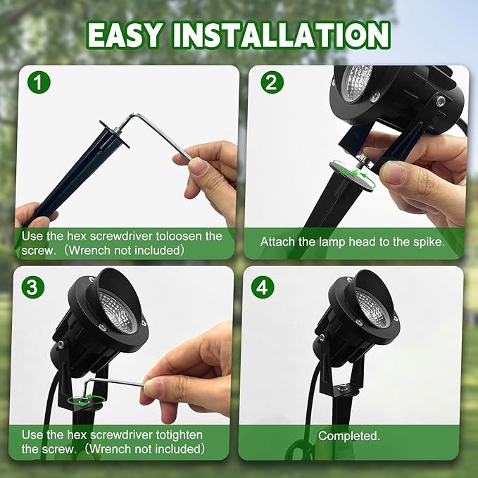 Romwish Outdoor Spotlight 3000K Warm White,12W LED Spot Lights Outdoor for Yard Garden Tree, 120V Plug in Landscape Lighting with IP65 Waterproof for Lawn Decorative, 4 Pack