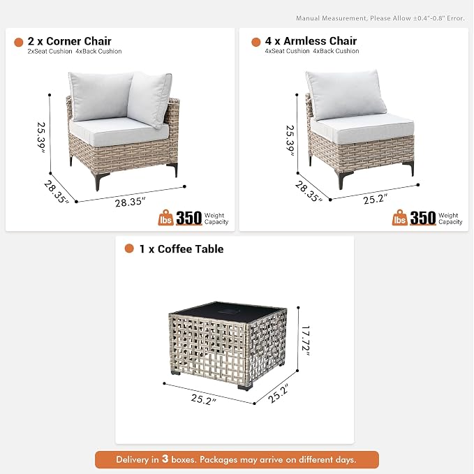 Outdoor Sectional Patio Furniture Set with Glowing Table,7 Pieces Wicker Conversation Sets L Shaped Couch Out Door Sofa Set Outside Furniture for Garden Deck Yard Porch,Grey