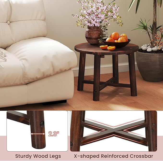 HAPPYGRILL Outdoor Wood Side Table, Round Patio End Table Coffee Table for Garden, Deck, Poolside & Indoor (2)