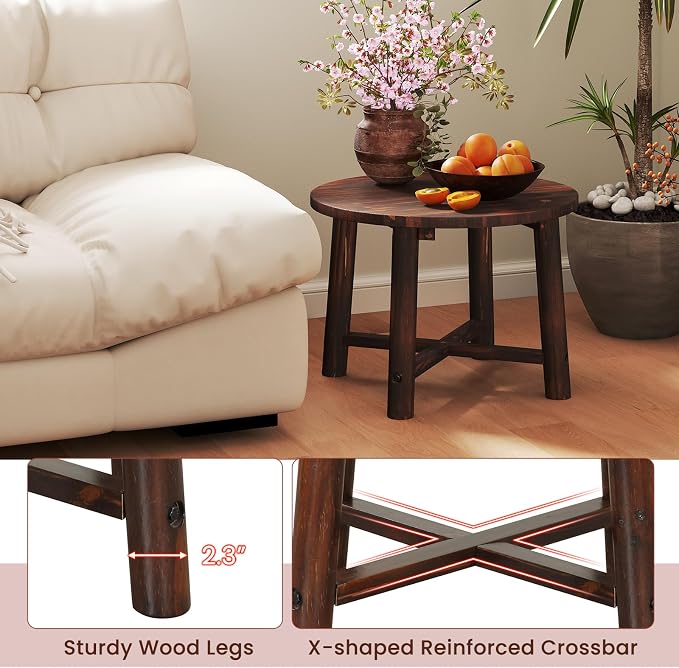 HAPPYGRILL Outdoor Wood Side Table, Round Patio End Table Coffee Table for Garden, Deck, Poolside & Indoor (1)