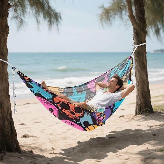 Colorful Cartoon Skulls 330lb Capacity Camping Hammocks with Tree Straps Indoor Hammock for Patio Backyard Lounge Base capas para la Lluvia