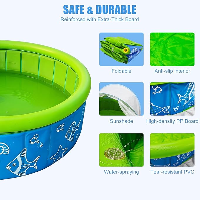 Mostop Kiddie Pool with Canopy: 47in Foldable Toddler Pool with Sprinkler & Mosquito Net,Pop Up Baby Beach Pool with Shade,Portable Swimming Pool for Kids,Outdoor Summer Essentials for Beach, Backyard