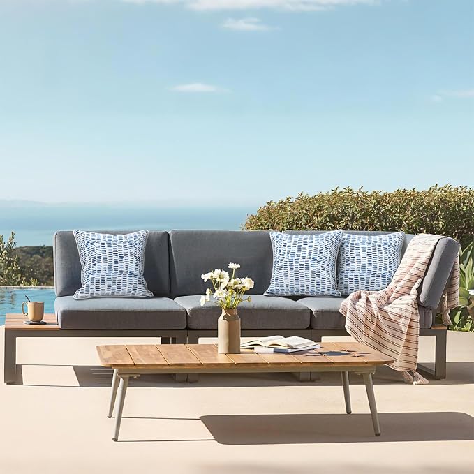 LVTXIII Outdoor Throw Pillows 16x16 Patio Waterproof Square Pillows with Piping Fade Resistant Accent Pillow for Spring Summer Garden Decoration, Set of 2, Pebble Blue