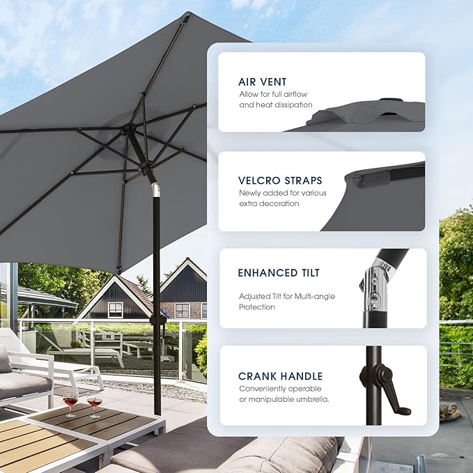 wikiwiki 7.5FT Patio Umbrella with Base, Outdoor Umbrellas with Base Included, 6 Sturdy Ribs, Waterproof Fade Resistant POLYESTER DTY Canopy for Deck, Lawn, Garden, Backyard & Pool, Dark Gray