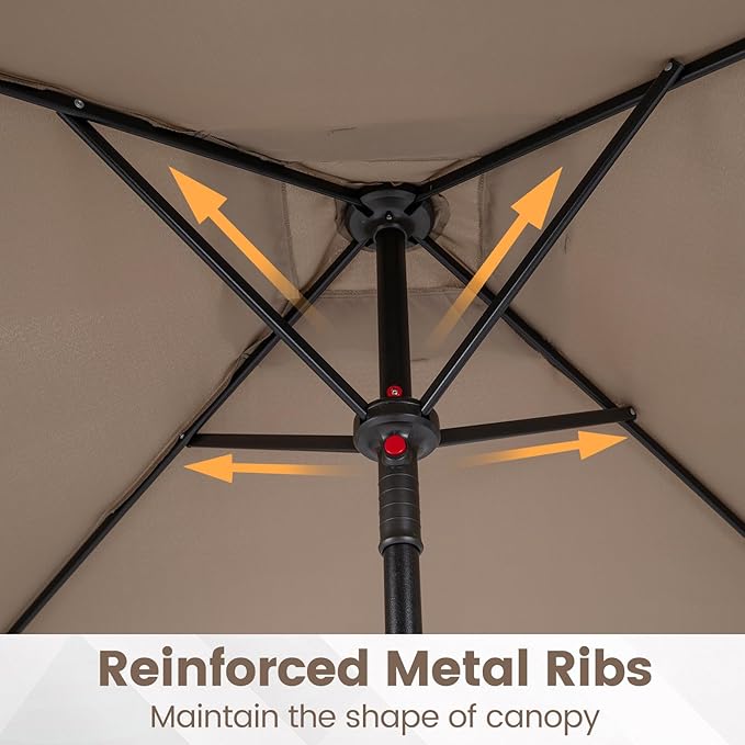 HAPPYGRILL 7 ft Square Patio Umbrella, Outdoor Table Umbrella with Push Button Opening & Top Ventilation, Outdoor Market Shade Parasol with 4 Metal Ribs for Porch, Garden, Apartment, Deck