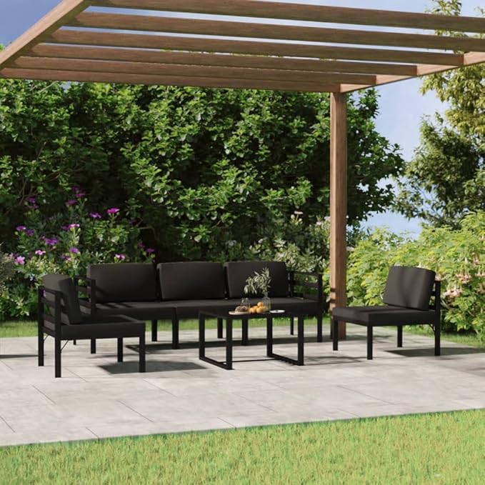 6 Piece Patio Lounge Set,Outdoor Furniture Set Outdoor Garden Conversation Set for Patios Gardens Backyard Courtyard with Cushions Aluminum Anthracite