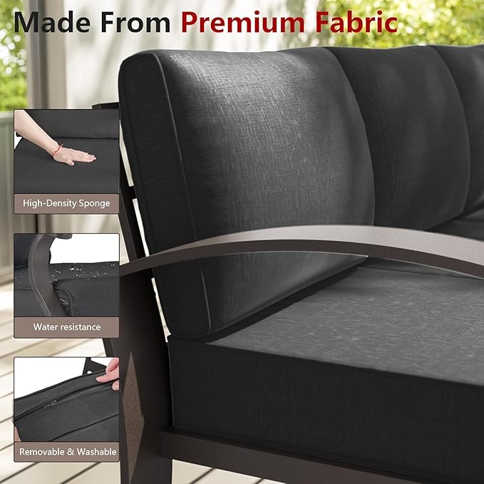 Aluminum Patio Furniture Set with Fire Pit Table, 7 Seats Outdoor Patio Conversation Sets with Swivel Chair Modern Metal Sectional Sofa with Upgrade Cushions for Patio, Backyard