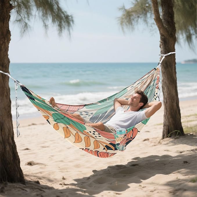 Vintage Flower Leaves Camping Hammock, Portable Lightweight Single Hammock with Tree Straps and Aluminum Carabiners, 114" x 54" Travel Hammock for Hiking Backpacking Beach