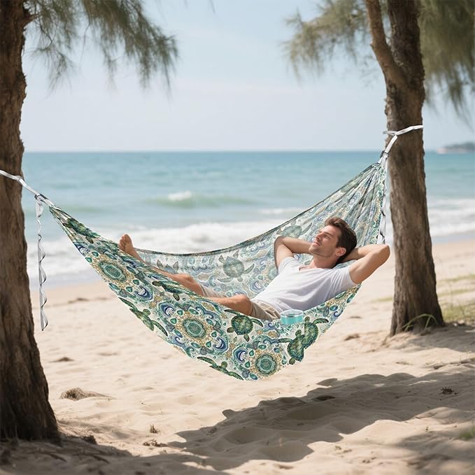 Green sea Turtle Camping Hammocks with Hanging Rope Swing Hammock for Outside Beach Patio Garden