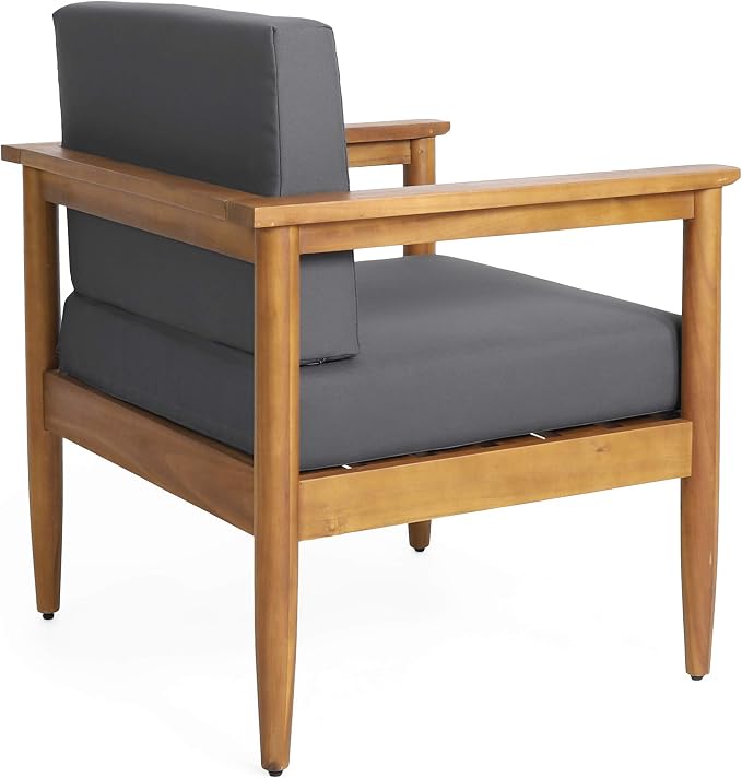 Eudora Outdoor Acacia Wood 2 Seater Chat Set, Teak and Dark Gray