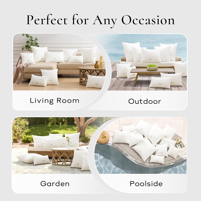 Outdoor Pillows 22 X 22 Pillow Inserts Pack of 2, Water-Resistant Decorative Premium Square Pillow Stuffer Sham Waterproof Pillow for Sofa Couch, Porch Patio Living Room Bedroom Furniture