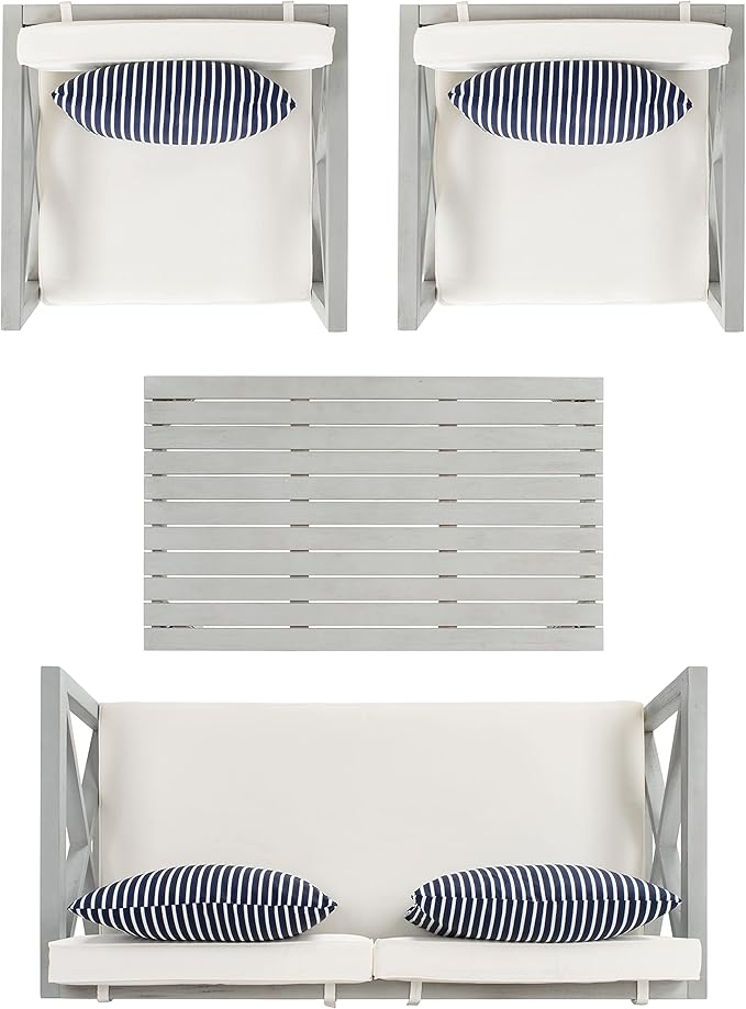 Safavieh Outdoor Nunzio Grey and Beige 4-Piece Patio Set (Pillows Included)