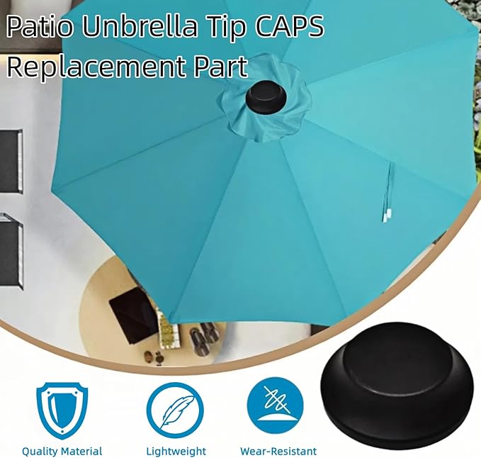 2 PCS Patio Umbrella Tip Caps Replacement Part Patio Umbrella Top Screw Cap - Durable Replacement Umbrella Caps with Screw-On Design (Black)