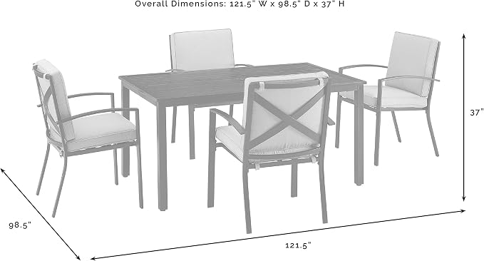 Crosley Furniture Kaplan 5-Piece Outdoor Dining Set for 4, Patio Table and Chairs for Backyard, Deck, Oiled Bronze with Mist Cushions