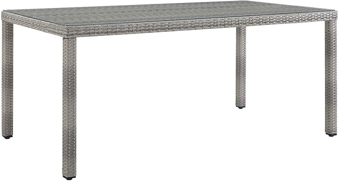 Modway Aura Wicker Rattan Glass Outdoor Patio 68" Rectangular Dining Table in Gray