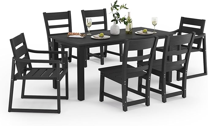 Cozyman 7-Piece Outdoor Dining Set - HDPS Patio Dining Table and Chairs, All Weather Furniture for Outdoor, Indoor, Patio, Garden, Black
