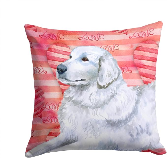 Caroline's Treasures BB9762PW1414 Maremma Sheepdog Love Fabric Decorative Pillow, Red Machine Washable, Indoor Outdoor Decorative Pillow for Couch, Bed or Patio, 14Hx14W