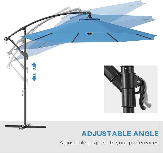 Outsunny 10' Cantilever Hanging Tilt Offset Patio Umbrella with UV & Water Fighting Material and Cross Base (Weight Not Included)