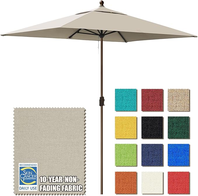 EliteShade USA 10-Year-Non-Fading 6.5x10Ft Rectangular Market Patio Umbrella, UPF 50+ UV Protection Performance Sun Umbrella, Heavy Duty Commercial Grade Outdoor Table Umbrella with Crank, Windproof Vented Top for Garden, Pool, Deck and Outdoor Playset...