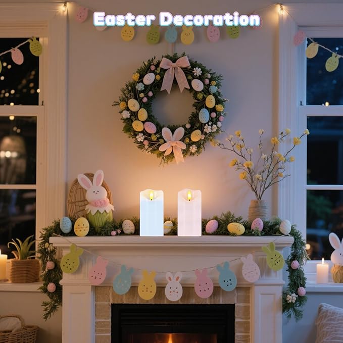 Flameless Candles Light, Set of 2 6"x3" Flickering Pastel Spring LED Candles with Remote & Timer, Dimmable Real Wax Easter Pillar Candles Battery Operated for Home Spring Easter Decor (Pink Blue)