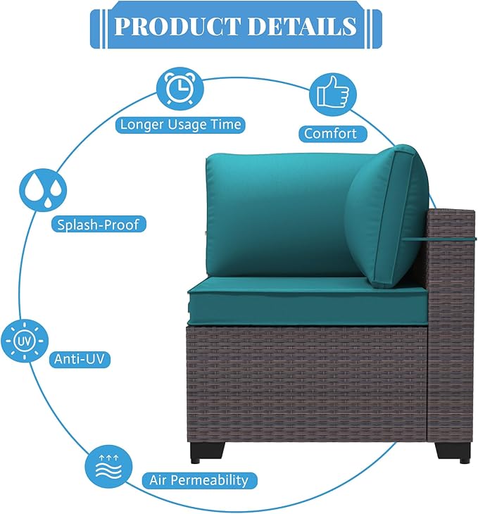 Patio Furniture Set 7 Pieces Outdoor Sectional Sofa Set,All Weather Wicker Patio Sofa PE Rattan Patio Conversation Set w/Cushions and Glass Coffee Table,Blue